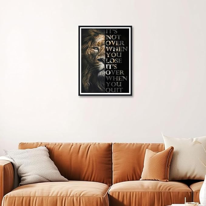 Novatique Motivational Wall Art Inspirational Office Wall Art Lion Canvas Wall Art Framed Ready to Hang Positive Affirmations Wall Decor for Bedroom,12 x 16inch