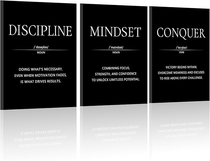LMGOV Motivational Wall Decor, Office Wall Art for Men, 12" x16" Framed Canvas Painting for Bedroom, Wall Picture for Living Room, Black and White Poster for Gym, Bathroom, Sports, Dorm (3 Piece)