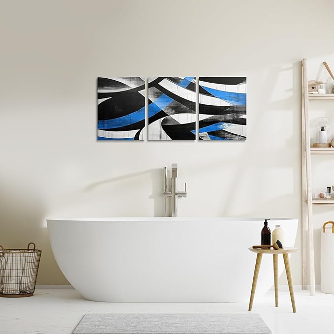 jejeloiu Kids Abstract Art 3 Piece Canvas Wall Art for Living Room Bedroom 12"x16"x3pcs Geometric Office Decorations Artwork Posters Blue Modern Art Picture Wall Decor for Home Decor Bathroom