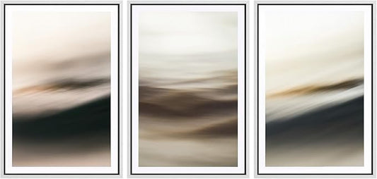 SIGNFORD Framed Wall Art Print Set Neutral Coastal Abstract Minimalist Ocean-Inspired Digital Art Modern Art Contemporary for Living Room, Bedroom, Office - 24"x36"x3 White