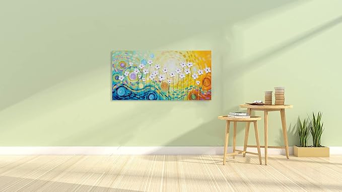 YHSKY ARTS White Flower Oil Paintings with Hand Painted Textured Modern Colorful Canvas Wall Art Contemporary Botanical Pictures Abstract Aesthetic Artwork for Living Room Bedroom Bathroom Decor