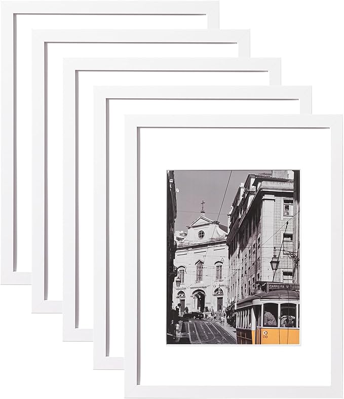 eletecpro 12x16 Picture Frames Set of 5, Gallery Wall Frame Display 8.5x11 Photo with Mat or 12x16 without Mat, Picture Frame Collage Wall Decor for Wall Mounting, White