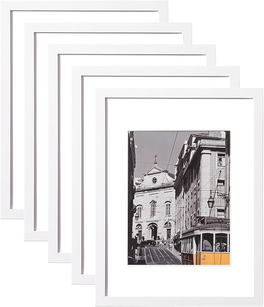 eletecpro 12x16 Picture Frames Set of 5, Gallery Wall Frame Display 8.5x11 Photo with Mat or 12x16 without Mat, Picture Frame Collage Wall Decor for Wall Mounting, White