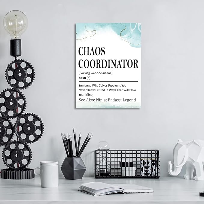 Gwisml Chaos Coordinator Definition Wall Decor,Funny Canvas Frame Paintings For Office Home Workplace Wall Art Decor,Gifts For Boss Coworker Mentor