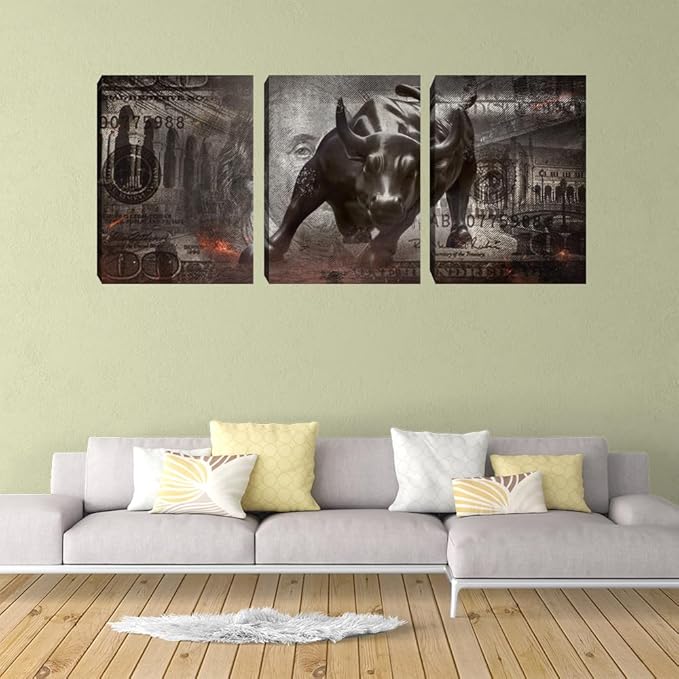 Large Bull Abstract Wall Art Decor Motivational Wall Art Canvas Print Office Decor Inspirational Entrepreneur Quotes Picture Poster Framed Art Paintings Home Decoration - 72" W x 36" H