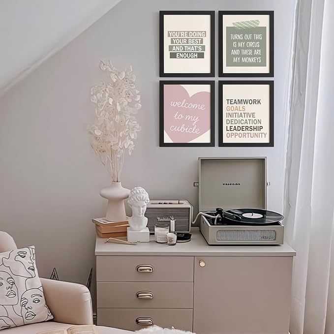 DSHFG Motivational Office Wall Art Decor Posters Prints Set of 4, Inspirational Therapy Office Decorations for Work, Cubicle Wall Decor, 8x10 Unframed