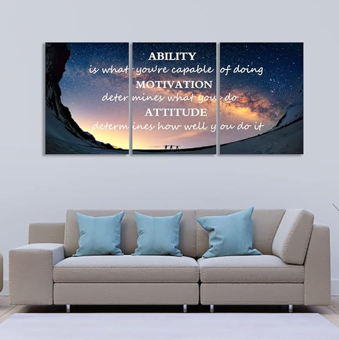 Unbruvo Motivational Inspirational Canvas Wall Art, 3 Pieces Positive Quotes Office Decor, Ability Motivation Attitude Artwork for Living Room Bedroom Workplace(72" Wx36 H)
