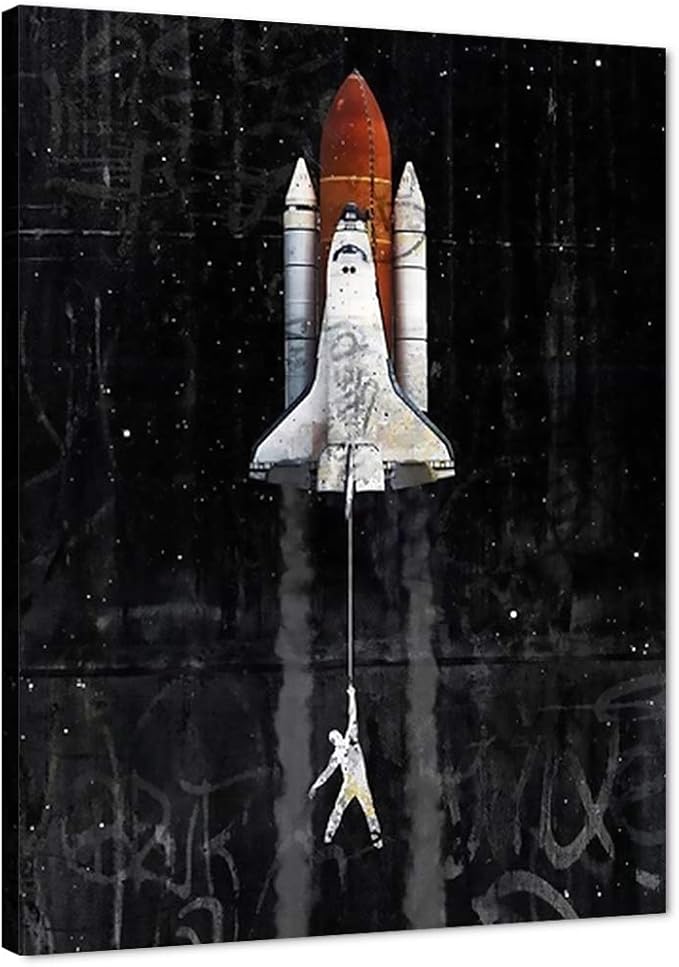 Yatsen Bridge Rocket Lift Off Canvas Wall Art, Banksy Style Framed Artwork, Modern Pop Wall Decor Stretched and Framed Ready to Hang - 18x24 inches