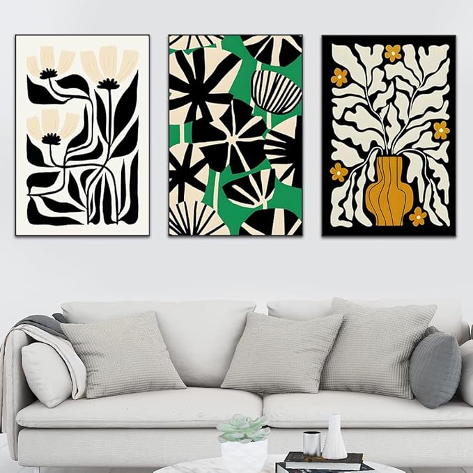 FCHUI Contemporary Minimalist Wall Art 16 "X 24" Set of 3 Abstract Natural World Famous Poster Black Picture Frames Suitable for Living Room Bedroom Kitchen Office Variety of Scene Wall Decor