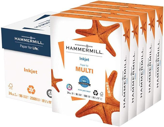 Hammermill Printer Paper, Multipurpose Inkjet Paper 24 lb, 8.5 x 11-96 Bright, Made in the USA, 105050C - 5 Ream (2,500 Sheets)