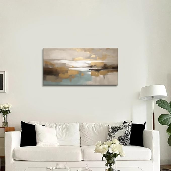 Beige Abstract Wall Art Living Room Wall Decor Canvas Painting Framed Modern Abstract Artwork Print Neutral Wall Art Bedroom Office Decor Picture Artwork