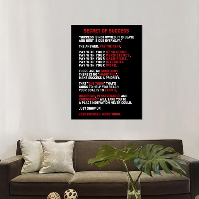 Secret of Success Motivational Canvas Wall Art for Office Inspirational Poster Inspiring Prints Artwork for Living Room Office Modern Home Decor Painting Pictures Stretched and Framed [30''Wx 40''H]