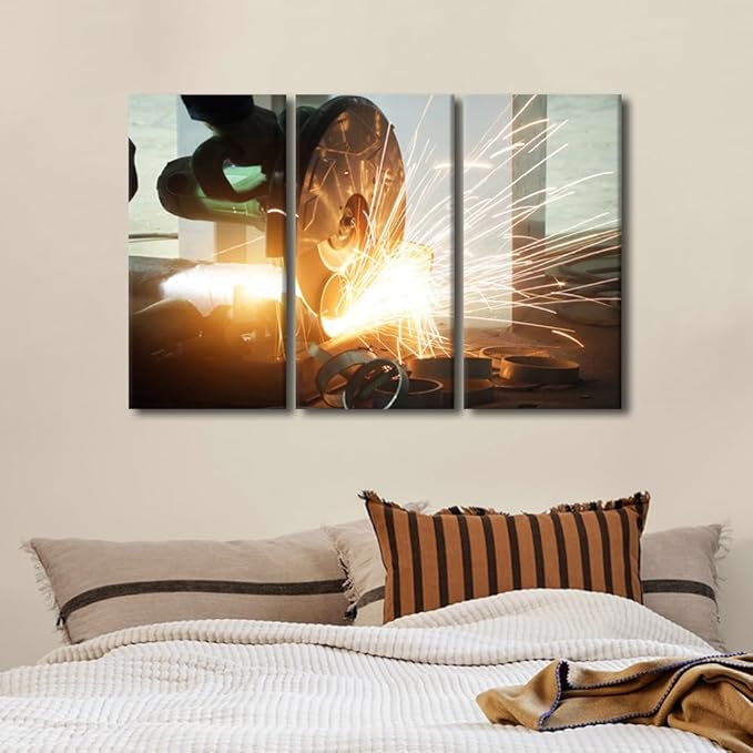 Home Decorations for Living Room Angular Grinding Machine Wall Decor Framed Art Wall Decor Artwork for Home Walls 3 Panel Wall Art Modern Wall Art Home Wall Decor Room Decor, 42x28 Inch