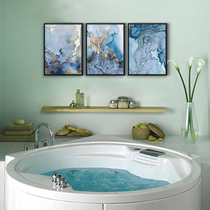 hyidecorart Black Framed Wall Art For Living Room Wall Decorations For Bedroom Wall Pictures Office Wall Decor blue Abstract Watercolor Wall Painting Prints Artwork Modern Home Decor 12X16 3 Piece