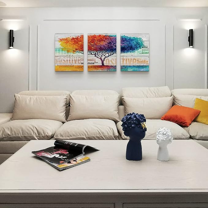Boho Abstract Color Tree Wall Paintings - 3 Piece Set for Living Room, Bedroom, Office & Bathroom - Ready to Hang Artworks