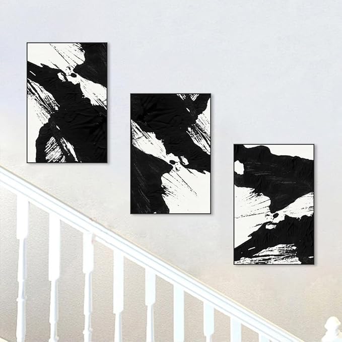 Wall Art Framed Canvas Posters Prints Black White Abstract Shapes Minimalist Illustrations Modern Art Boho Decor large size 24"x32"x3 Panels Art Decor for Living Room Bedroom Office Wall Decorations