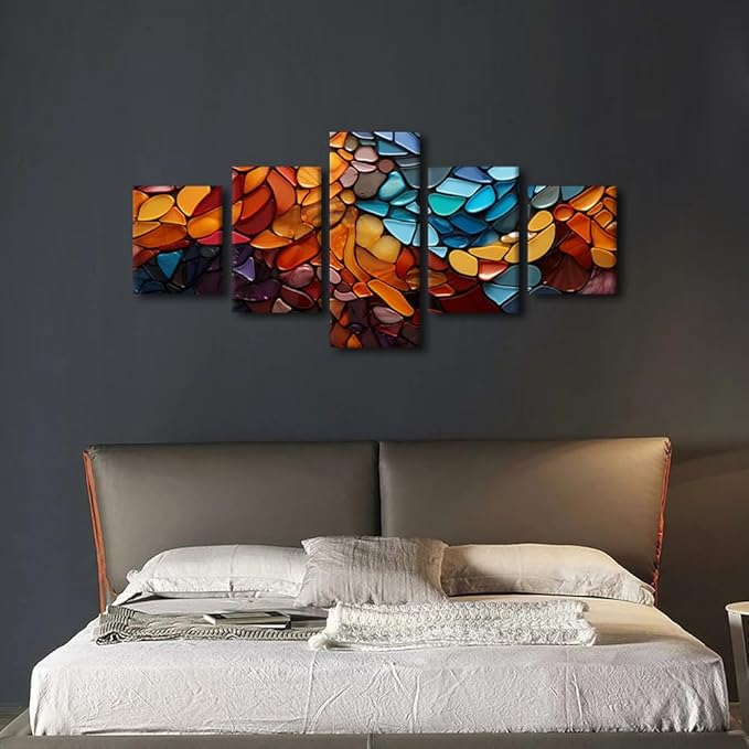 Colorful Abstract Canvas Wall Art Modern Canvas Poster Art Decor Colorful Stone Abstract Wall Artwork 5 Panel House Wall Art for Lady Men Office Wall Decoration Stretched Ready to Hang 50x24 in