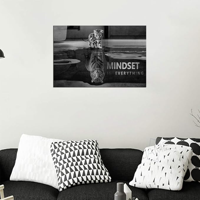 Modern Inspirational Wall Art Mindset Is Everything Framed Motivational Positive Wall Quotes Canvas Art Ready to Hang for Bedroom Classroom Decor - 12''Hx16''W