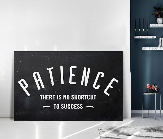 Patience - There Is No Shortcut to Success Inspirational & Motivational Office Art Wall Pictures Black and White Framed Office Home Wall Art Wooden Framed HD Print Gift Choice Ready to Hang-44 Wx28 H