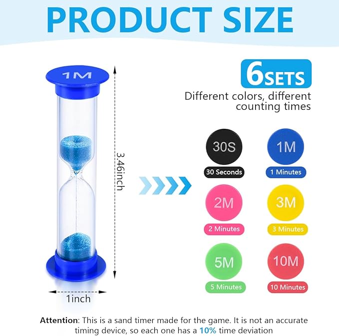 Sand Timer, KISEER 6 Pcs Colorful Hourglass Sandglass Sand Clock Timers Set 30sec / 1min / 2mins / 3mins / 5mins / 10mins for Brushing Children's Teeth, Cooking, Game, School, Office