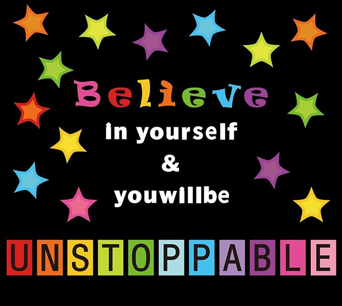 54 Pcs Believe in Yourself Bulletin Board Decorations Stylish Star Inspirational Quotes Bulletin Cutouts Wall Decals with Glue Point Dots for School Classroom Home Teacher Supplies