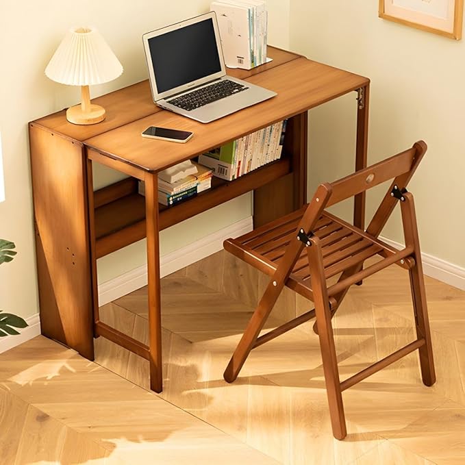 Modern Office Desk 33" L Computer with Wood Base and Collapsible Feature Rectangular Home Writng Working for Living Room, Classroom, Study Room - Without Chairs Brown