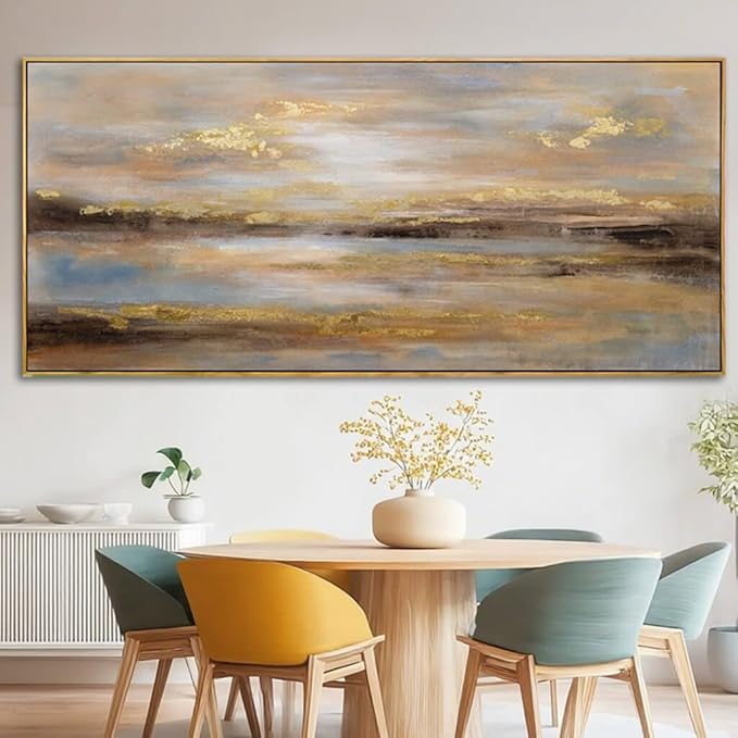 Gold Abstract Wall Decor Modern Artwork for Office Framed Canvas Painting Large Wall Art Bedroom Wall Decor Living Room Print Pictures 32x70 Inch