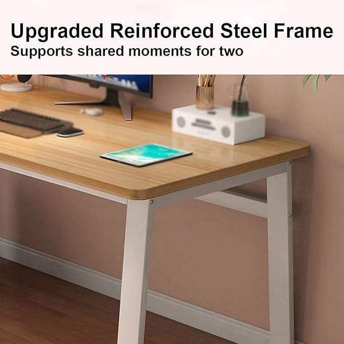 Computer Small Desk, Office Writing Work Study Student Home Bedroom with Metal Frame Wooden top No Wheels,Easy Assembly(Fresno Blanco,100 * 60cm(39 24in))
