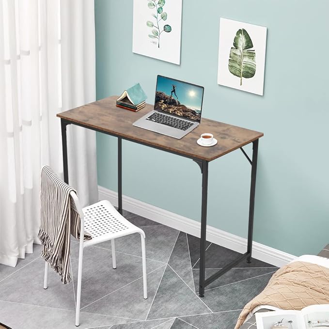 BLKMTY Computer Desk 39" Home Study Desk Office Workstation Large Writing Desks Modern Simple Style PC Table Easy Assembly Computer Table Industrial Style Wood Metal Frame, Vintage
