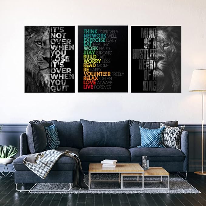 Inspirational Canvas Wall Art 3 Pieces Motivational Wall Art Framed Positive Quotes Artwork Landscape Painting Pictures Print Office Decor Wall Decor for Living Room Bedroom(60" Wx28 H)