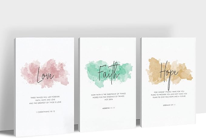 SHMAO Bible Canvas Wall Art Motivational Wall Decor, 3 Piece Love Faith Hope Canvas Print Pictures for Office Wall Decor Women Inspirational Framed Artwork Home Office Decor 20”x30”x3 Panels