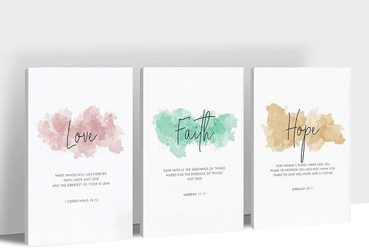 SHMAO Bible Canvas Wall Art Motivational Wall Decor, 3 Piece Love Faith Hope Canvas Print Pictures for Office Wall Decor Women Inspirational Framed Artwork Home Office Decor 16”x24”x3 Panels
