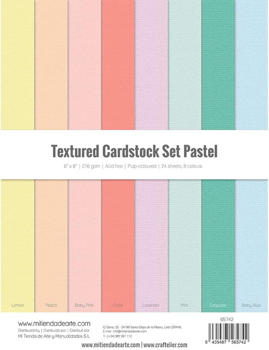 Craftelier - Cardstock Set Pastel Texture | Pack of 24 Double Sided Cardstock for Card Making, Scrapbooking and Craft Projects | Weight 216 grams | Size 15,24 x 20,32 cm (6" x 8")