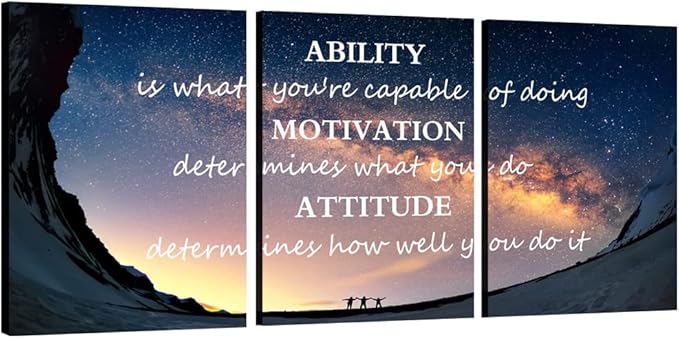 Unbruvo Motivational Inspirational Canvas Wall Art, 3 Pieces Positive Quotes Office Decor, Ability Motivation Attitude Artwork for Living Room Bedroom Workplace(60" Wx28 H)