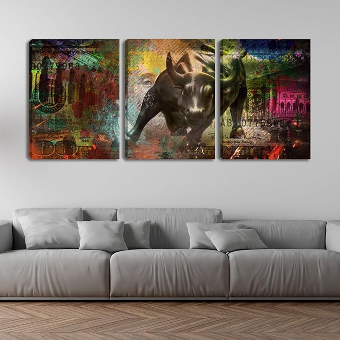 Inspirational Colorful Bull Poster Prints Motivational Wall Art Office Quotes Wall Decor Poster Prints Wall Paintings Picture Artwork Decorations for Home Bedroom Gym Work Place - 48" Wx24 H