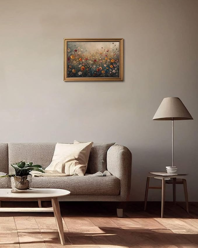 Gold Framed Wall Art Vintage Flower Canvas Wall Art Nature Landscape Flower Wildflower Artwork Prints Picture for Living Room Bedroom Farmhouse Bathroom Office Decor, 12x16