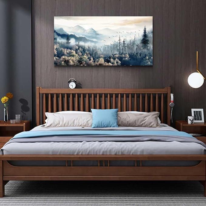 hyidecorart Framed Wall Art For Living Room Canvas Wall Decor For Office Bedroom Decorations Fog forest landscape Pictures Artwork Poster Wall Painting Canvas Prints Home Decor Works 40 X 20in