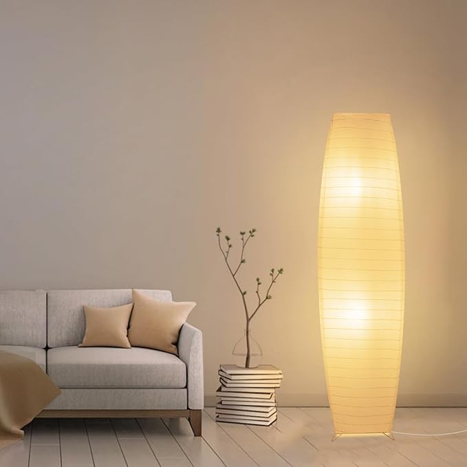 Paper Floor Lamp, Japanese Lamp with Rice Paper Lantern Shade, Minimalist Style Corner Floor Lamp for Bedroom, Office& Living Room (No Bulb)