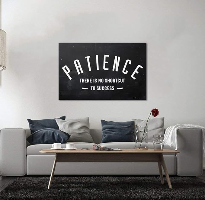 Patience - There Is No Shortcut to Success Inspirational & Motivational Office Art Wall Pictures Black and White Framed Office Home Wall Art Wooden Framed HD Print Gift Choice Ready to Hang, 36"Wx24"H