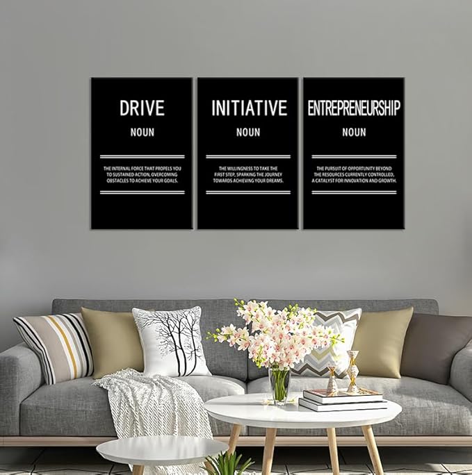 Entrepreneurship Initiative Drive 3 Panel Inspirational Canvas Wall Art for Office Motivational Leadership Print Poster Painting Modern Inspiring Artwork for Home Living Room Wall Decor[48''Wx 24''H]