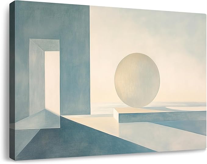 gaosoul Modern Canvas Wall Art Blue White Tranquility Geometric Abstract Oil Painting Minimalism Artwork Prints for Living Room Bedroom Office Decor Framed 36x24in