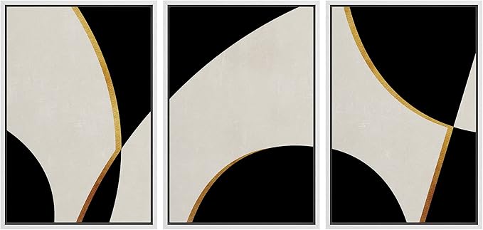 IDEA4WALL Framed Canvas Print Wall Art Set Art Deco Mid-Century Black Gold Polygons Abstract Shapes Illustrations Modern Art Decorative Contemporary for Living Room, Bedroom, Office - 16"x24"x3 White