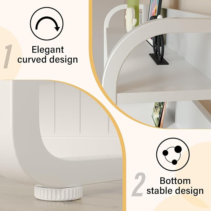 White Desk with Hutch, 47 Inch Computer Desk with 3 Drawers for Bedroom, Study Writing Desk with Shelves for Small Spaces, Adjustable Feet