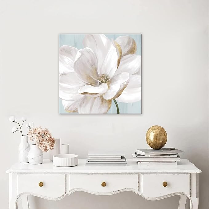 SEVEN WALL ARTS White Magnolia Flower Canvas Wall Art Floral Pictures Decor Vintage Nature Botanical Painting Modern Large Size Farmhouse Artwork for Bedroom Living Room Office 32"x 32"