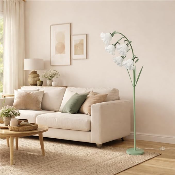 Flower Floor Lamp for Living Room, Arc Floor Lamp with 5 E26 LED Bulbs, Cute Green Floral Standing Lamp with 3 Color Modes, Foot Switch, Tall Modern Lamp for Kids Girls Bedrooms