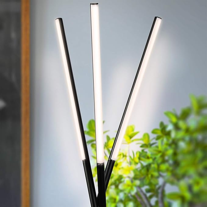 Brightech Stix Floor Lamp, Tall Tree Lamp for Offices, LED Tripod Lamp for Living Rooms, Great Living Room Décor, Dimmable Standing Lamp With 3 Lights for Bedroom Reading - Black