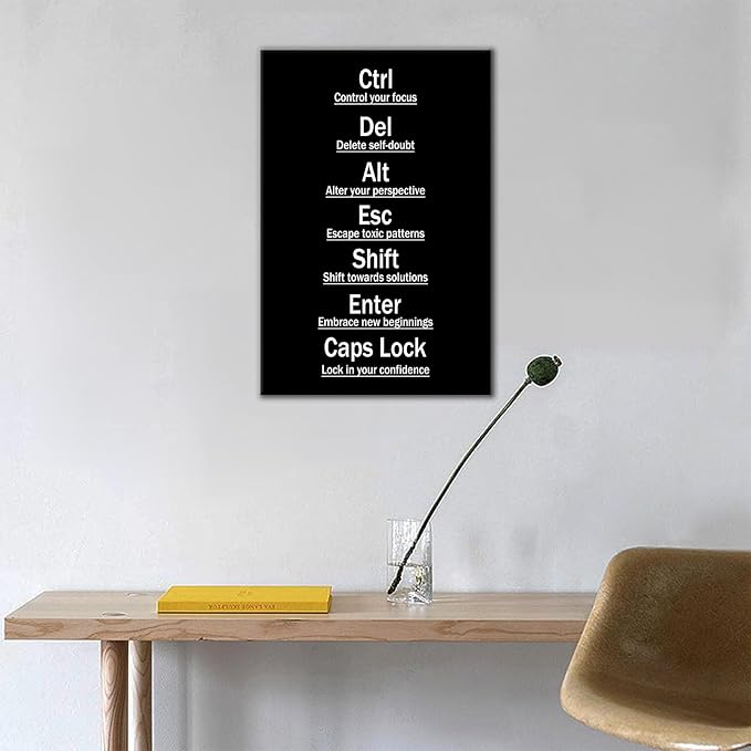 Ctrl Alt Del Motivational Canvas Wall Decor Inspirational Wall Art Poster for Office Confidence Quote Pictures Painting for Modern Home Study Room Bedroom Wall Decoration Ready to Hang [12''Wx 18''H]
