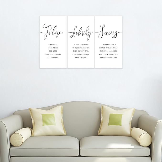3 Piece Inspirational Canvas Wall Art, Quotes Motivational Mindset Print Pictures for Office Wall Decor, Triptych Entrepreneur Poster Framed Artwork for Women Men Home Decor Ready to Hang (36"Wx24" H)