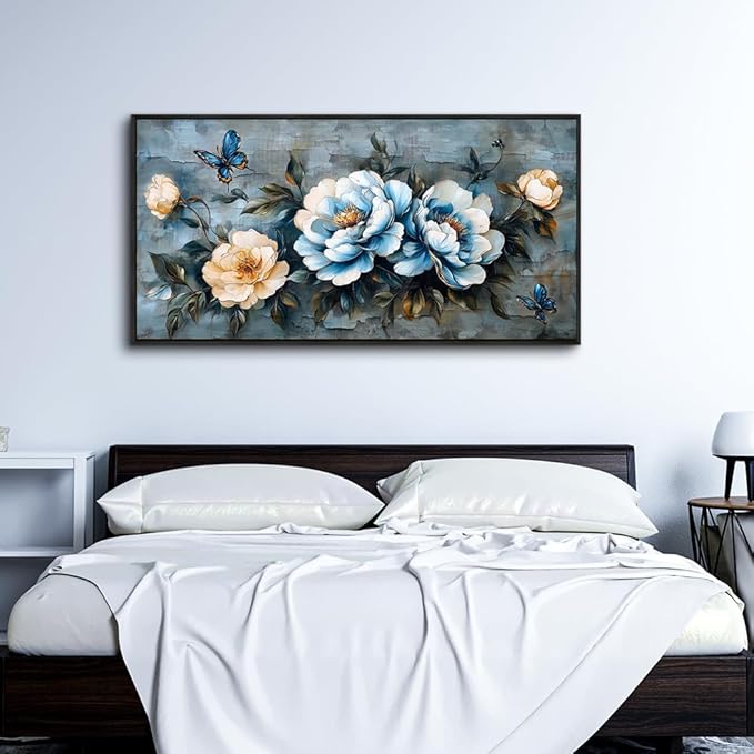 KELIYUAN Large Framed Canvas Wall Art For Living Room Wall Decor For Bedroom Abstract Wall Painting Black Framed Flower ink painting Dining Room Decor Prints Posters Modern Room Home Decor 20"X40"