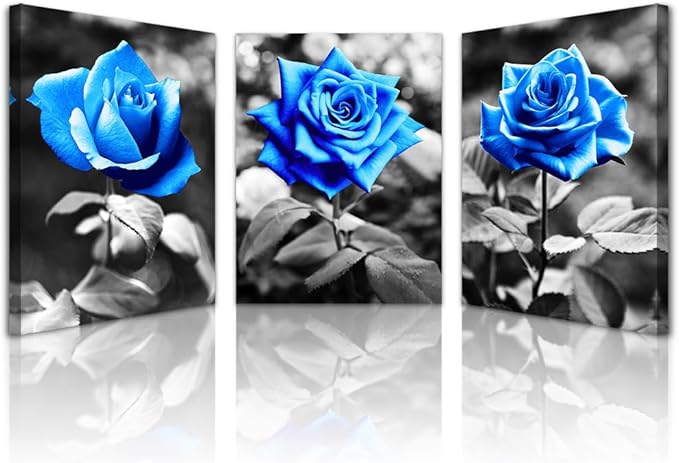 Lapremoly Wall Art For Living Room Black And White Wall Decor For Bedroom Kitchen Family Pictures Artwork Blue Rose Flowers Large Framed Canvas Paintings Ready To Hang Modern Office Home Decoration